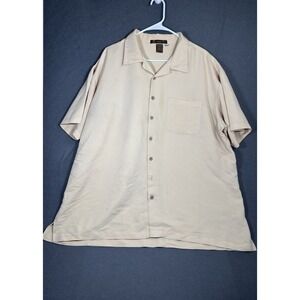 Harriton Men's 2XL Camp Shirt Beige Rayon Blend Short Sleeve Button Front